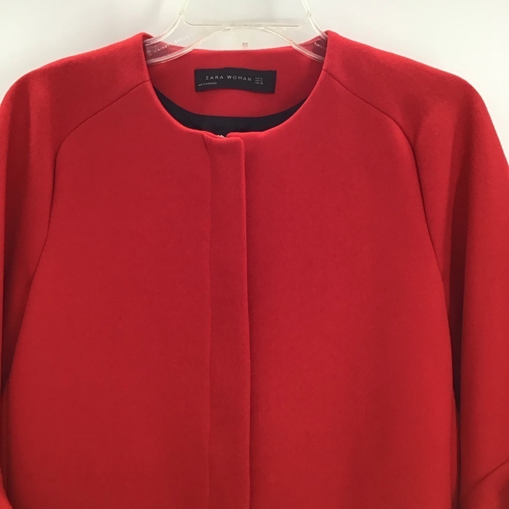 ZARA Frilled Sleeve Jacket Coat Chic Career Business Casual Red Size Small - Picture 5 of 11